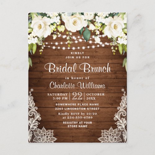 Elegant White Roses Bridal Brunch Invitation Card