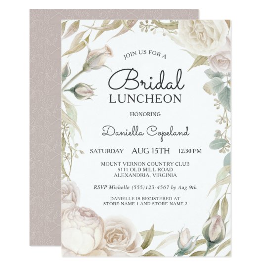 elegant white roses bridal luncheon invitation zazzle com