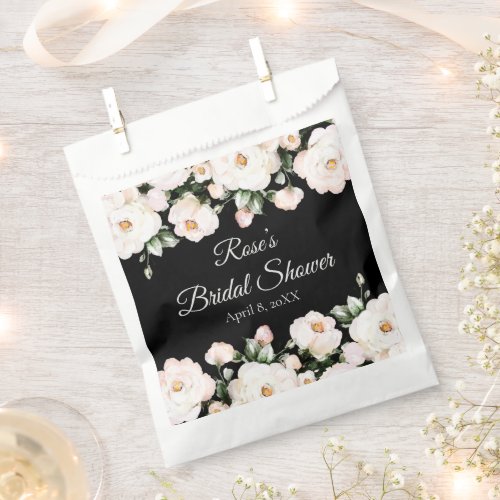 Elegant White Roses Bridal Shower Black Favor Bag