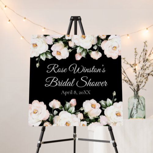 Elegant White Roses Bridal Shower Black Foam Board