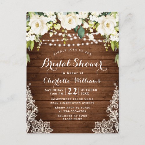 Elegant White Roses Bridal Shower Invitation Card