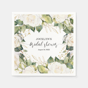 Elegant White Roses Bridal Shower Napkins
