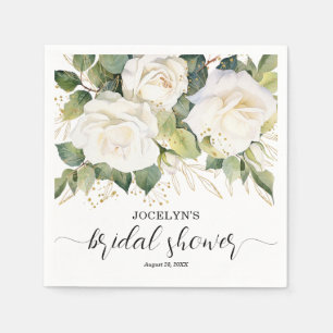Elegant White Roses Bridal Shower Napkins
