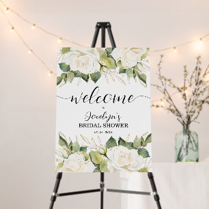 Elegant White Roses Bridal Shower Welcome Foam Board