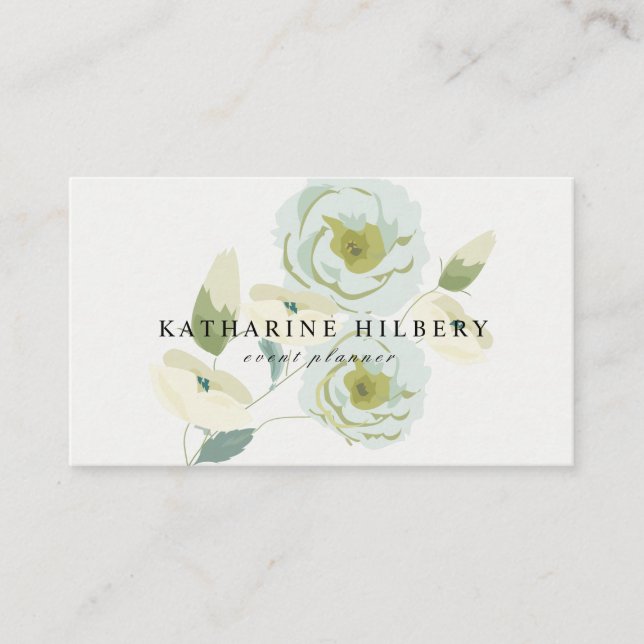 Elegant White Roses Business Card (Front)