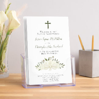 Elegant White Roses Catholic Wedding Program Brochure