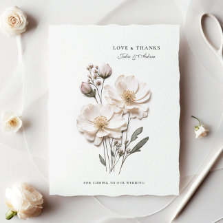 Elegant White Roses Chic Wedding Thank You Card