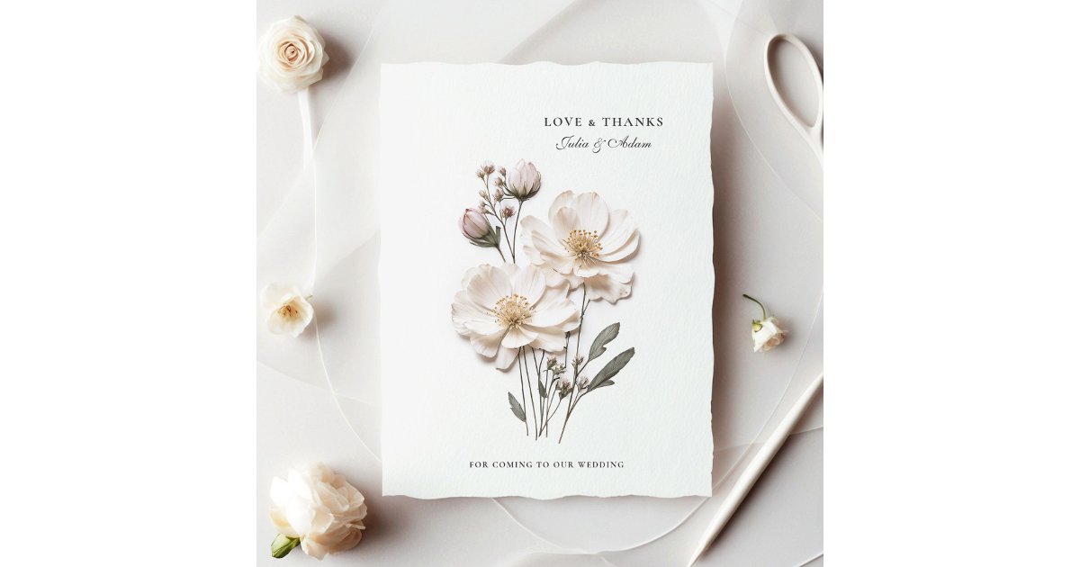 Elegant White Roses Chic Wedding Thank You Card | Zazzle
