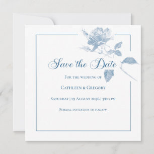Elegant White Roses Dusty Blue Floral Wedding Save The Date