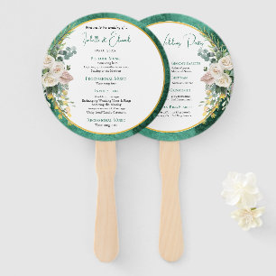 Elegant White Roses Emerald Green Wedding Ceremony Hand Fan