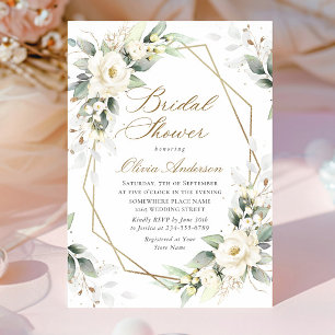 Elegant White Roses Eucalyptus Bridal Shower Invitation
