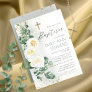 Elegant White Roses Eucalyptus Floral Girl Baptism Invitation