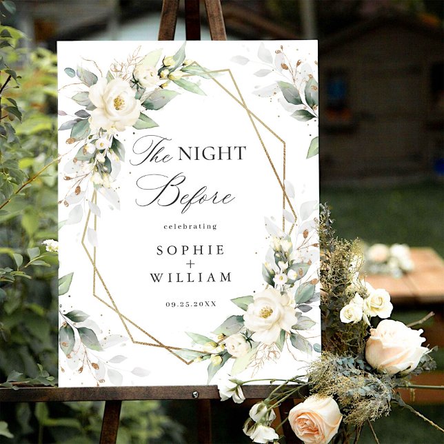 Elegant White Roses Eucalyptus Rehearsal Dinner Foam Board (Creator Uploaded)