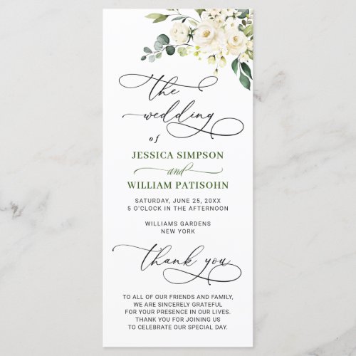 Elegant White Roses Eucalyptus Wedding Ceremony Program