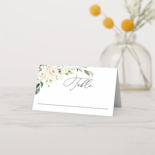 Elegant White Roses Eucalyptus Wedding Place Card