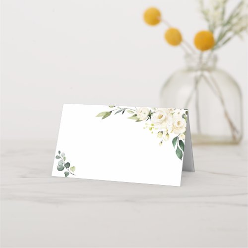 Elegant White Roses Eucalyptus Wedding Place Card