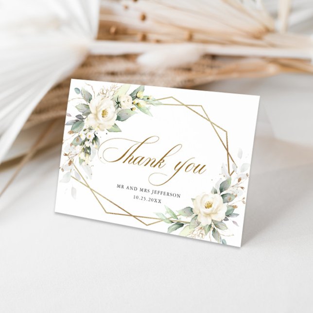 Elegant White Roses Eucalyptus Wedding Thank You (Creator Uploaded)