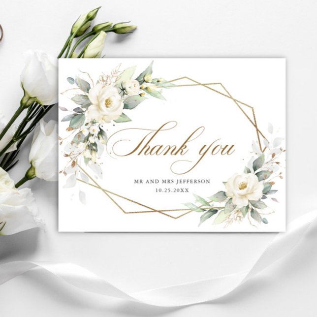 Elegant White Roses Eucalyptus Wedding Thank You Invitation Postcard (Creator Uploaded)