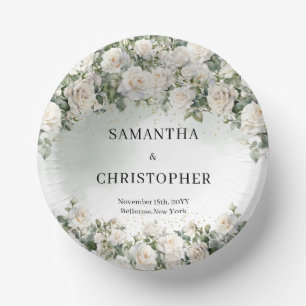 Elegant White Roses Floral Garden greenery wedding Paper Bowls