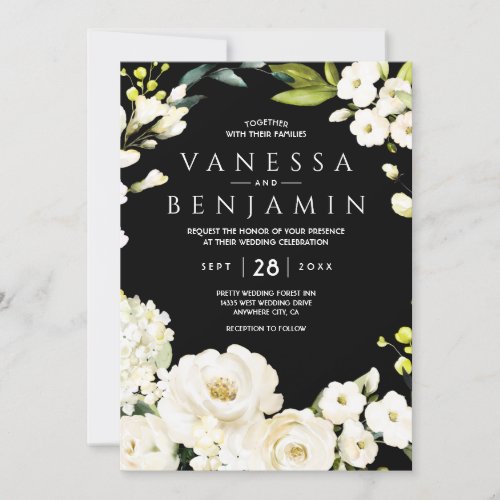 Elegant White Roses Floral Greenery Invitation