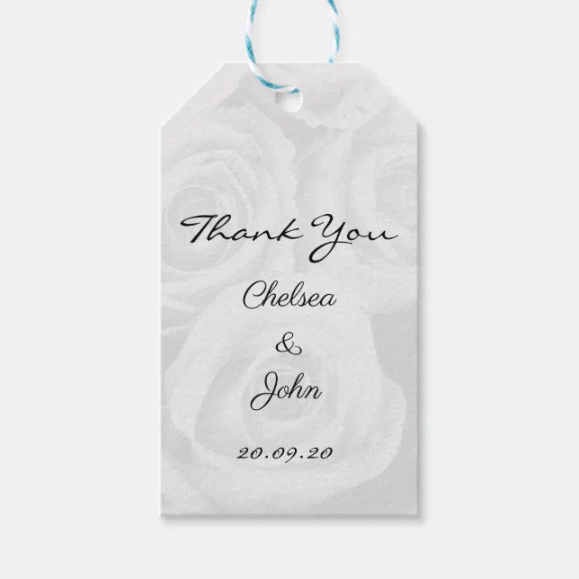 Elegant White Roses Flowers Wedding Gift Tags | Zazzle