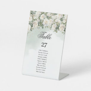 Elegant White Roses Greenery and Gold wedding Pedestal Sign