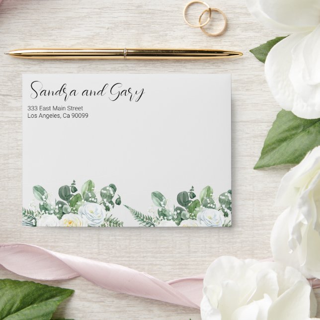 Elegant White Roses & Greenery  Envelope (Wedding)