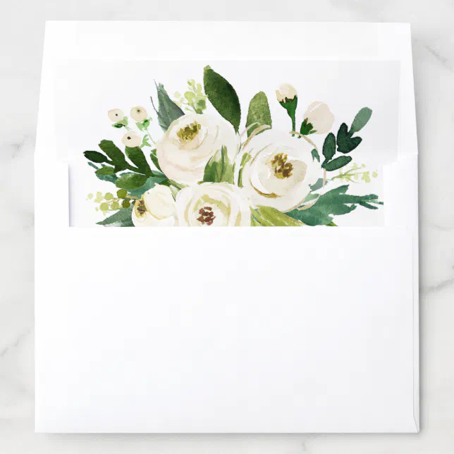 Elegant White Roses Greenery Floral Wedding Envelope Liner | Zazzle