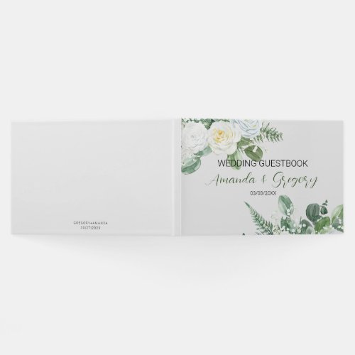 Elegant White Roses  Greenery  Guest Book