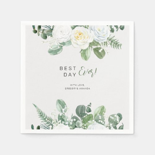 Elegant White Roses  Greenery  Napkins