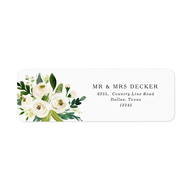 Elegant White Roses Greenery Return Address Label | Zazzle