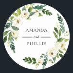 Elegant White Roses Greenery Wedding Round Sticker<br><div class="desc">Elegant White Roses Greenery Wedding Round Sticker.</div>