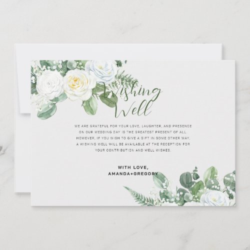 Elegant White Roses  Greenery Wishing Well Invitation