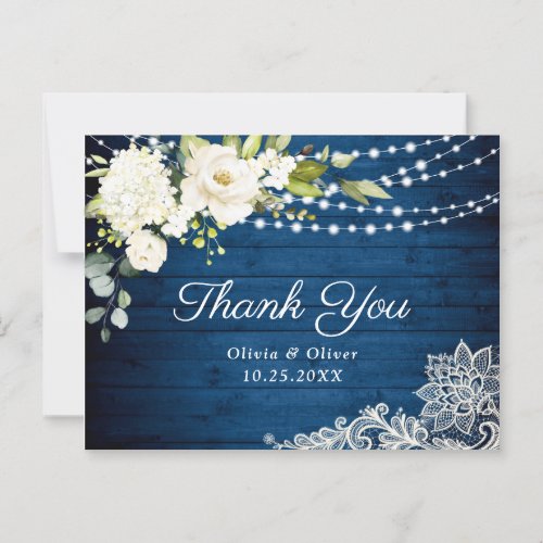 Elegant White Roses Lace Rustic Thank You Cards