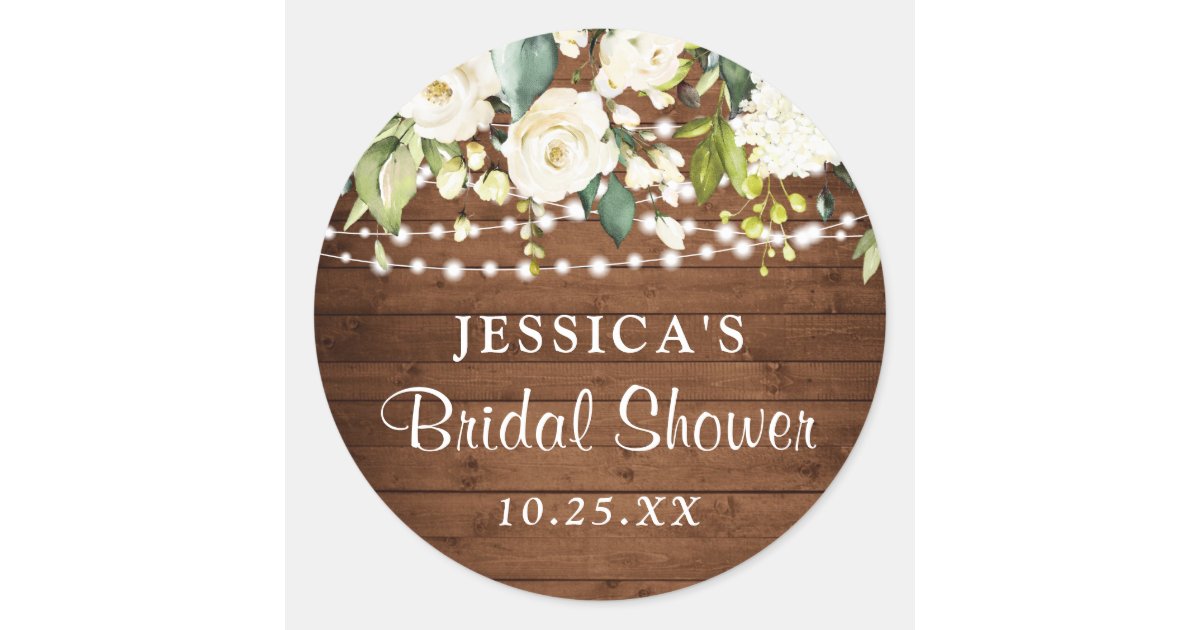 Elegant White Roses Lace Rustic Wood Bridal Shower Classic Round ...