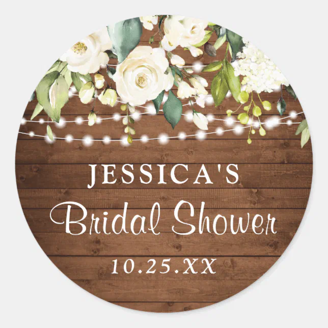 Elegant White Roses Lace Rustic Wood Bridal Shower Classic Round ...