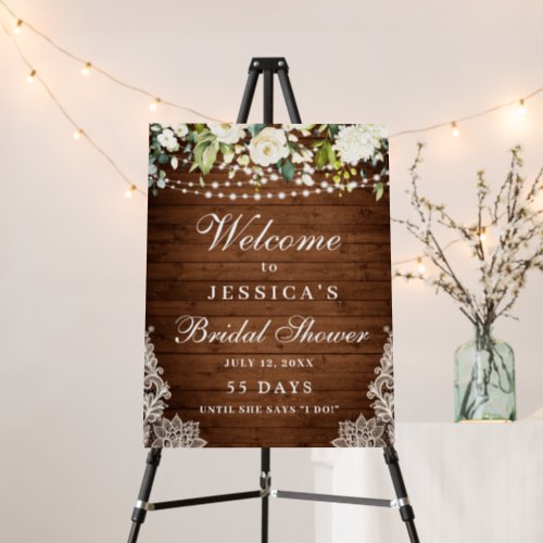 Elegant White Roses Lace Rustic Wood Bridal Shower Foam Board