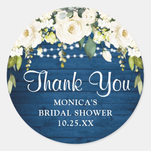 Elegant White Roses Lace Thank You Bridal Shower Classic Round Sticker