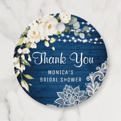 Elegant White Roses Lace Thank You Bridal Shower Favor Tags