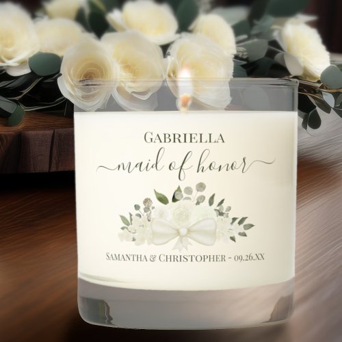 Elegant White Roses Maid of Honor Wedding Gift Scented Candle