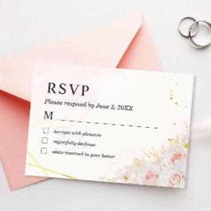 Elegant White Roses Minimalist Wedding RSVP Card