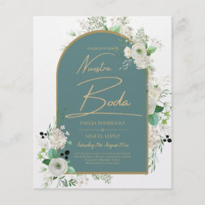 Elegant White Roses Nuestra Boda Spanish Wedding Flyer