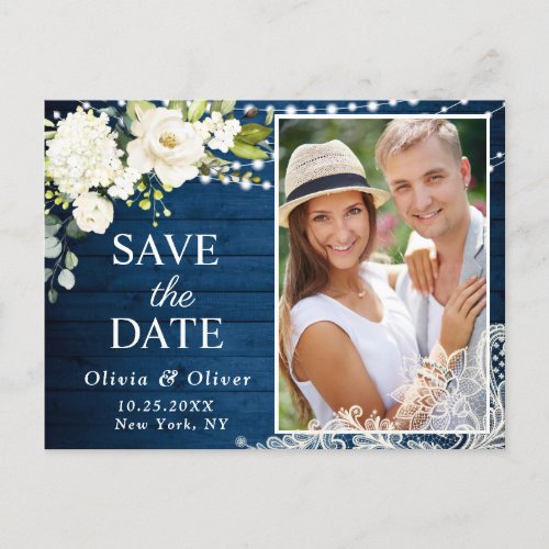 Elegant White Roses PHOTO Wedding Save the Date Announcement Postcard