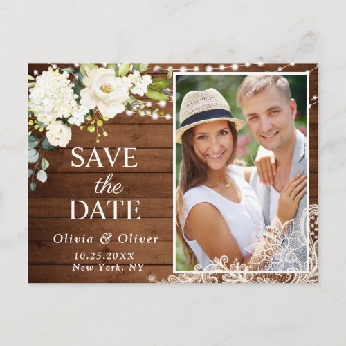 Elegant White Roses PHOTO Wedding Save the Date Postcard