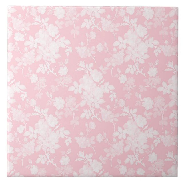 Elegant White Roses Pink Floral Ceramic Tile (Front)