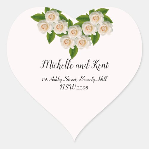 Elegant White Roses Return Address Heart Sticker