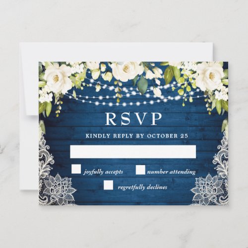 Elegant White Roses Rustic Wedding RSVP Card