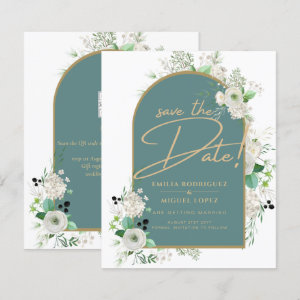 Elegant White Roses Sea Glass Arch Save Date