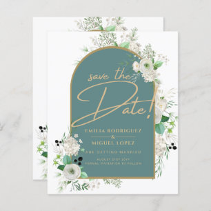 Elegant White Roses Sea Glass Arch Save Date