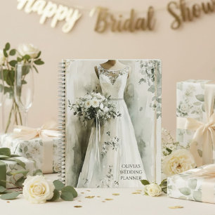 Elegant White Roses Wedding Dress Wedding Planner Notebook